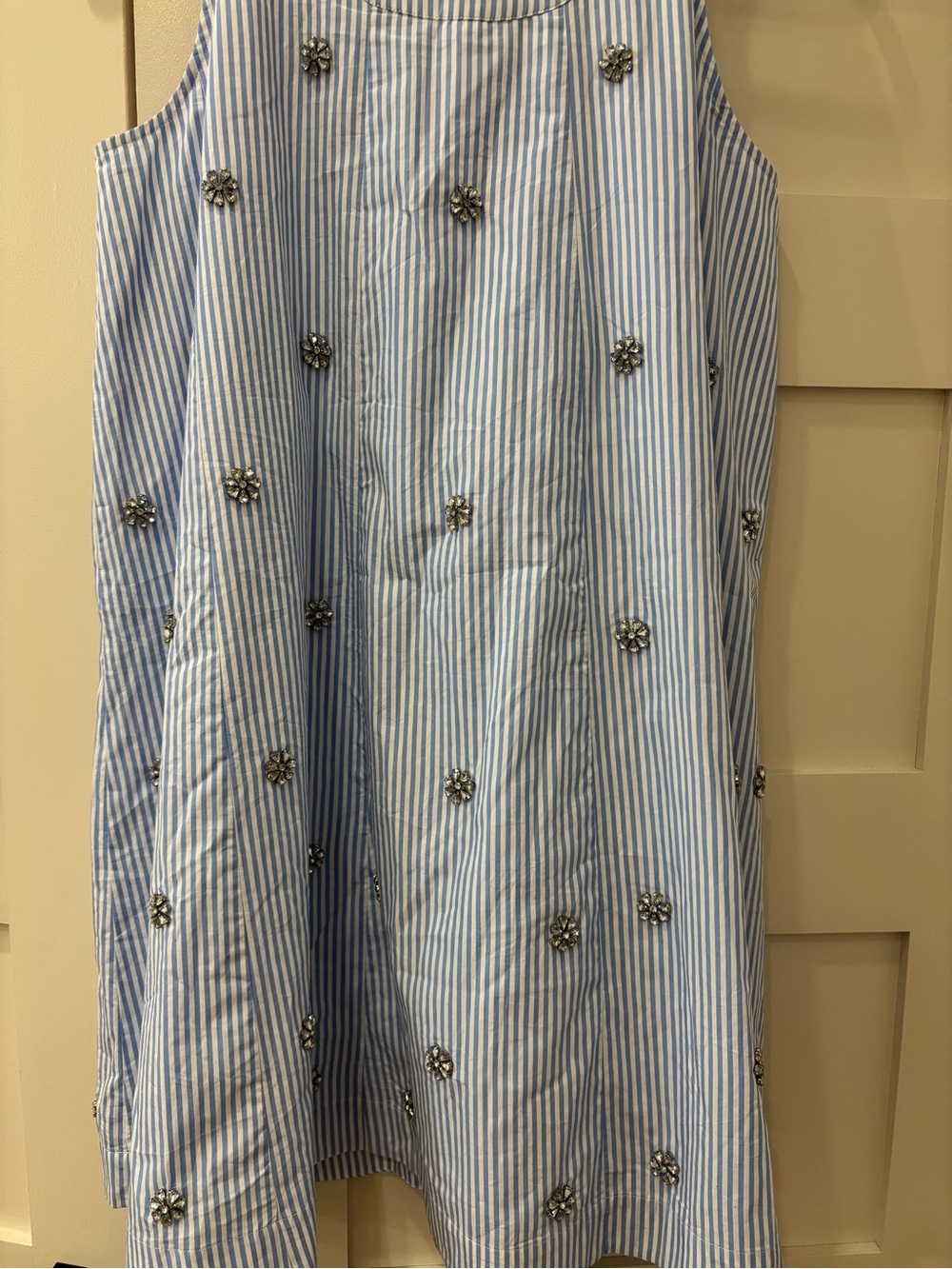JCrew Collection Blue and White Striped Dress with Crystal Flower Embellishments - Picture 7 of 7